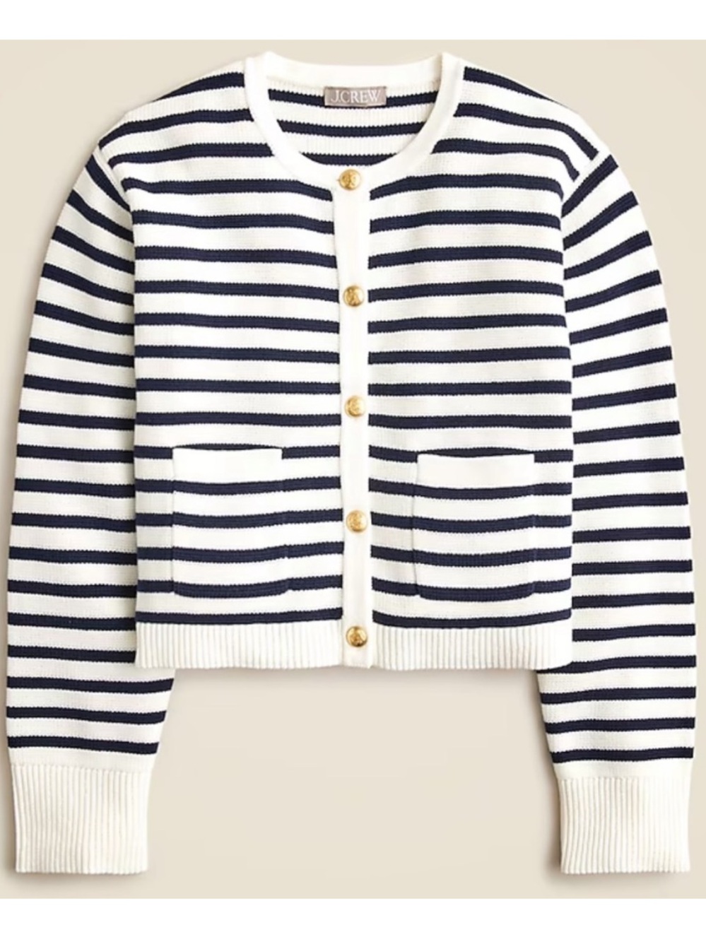 J. Crew Cream and Navy Striped Button Lady Jacket